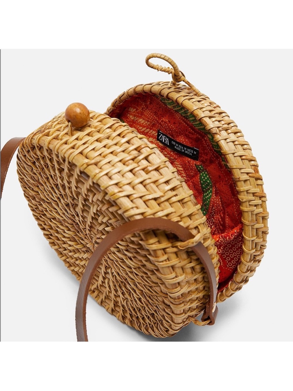 Zara Round Raffia Woven Rattan Crossbody Bag Natural Canteen Purse Handbag NEW - Picture 2 of 12